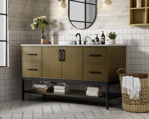 Elegant Lighting Lennox Vanity Cabinet 2Dr4Dw 60 Inch x22 Inch x34 Inch in Chestnut Brown Model: VF60760MCB