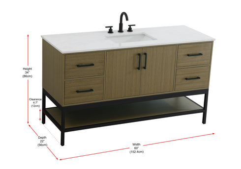 Elegant Lighting Lennox Vanity Cabinet 2Dr4Dw 60 Inch x22 Inch x34 Inch in Chestnut Brown Model: VF60760MCB