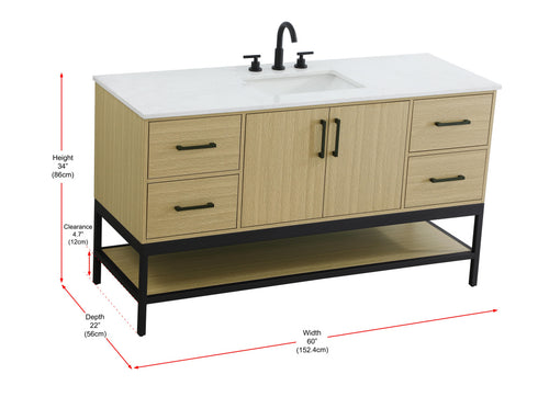 Elegant Lighting Lennox Vanity Cabinet 2Dr4Dw 60 Inch x22 Inch x34 Inch in Honey Brown Model: VF60760MHB