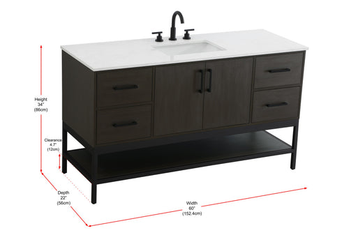 Elegant Lighting Lennox Vanity Cabinet 2Dr4Dw 60 Inch x22 Inch x34 Inch in Mocha Brown Model: VF60760MMB