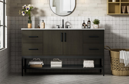 Elegant Lighting Lennox Vanity Cabinet 2Dr4Dw 60 Inch x22 Inch x34 Inch in Mocha Brown Model: VF60760MMB