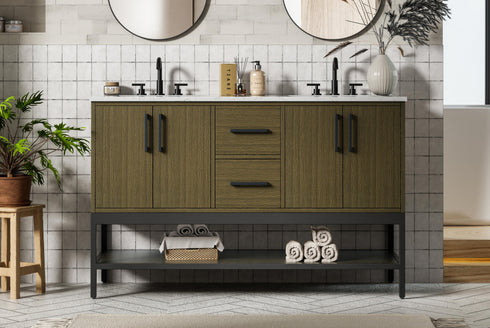 Elegant Lighting Lennox Vanity Cabinet 4Dr2Dw 54 Inch x22 Inch x34 Inch in Chestnut Brown Model: VF60754DMCB