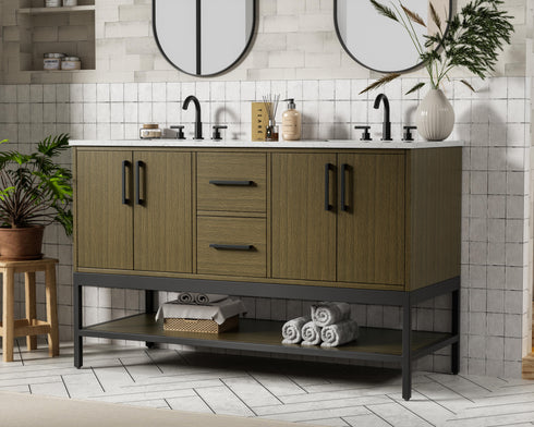 Elegant Lighting Lennox Vanity Cabinet 4Dr2Dw 54 Inch x22 Inch x34 Inch in Chestnut Brown Model: VF60754DMCB