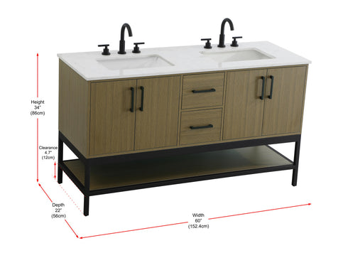 Elegant Lighting Lennox Vanity Cabinet 4Dr2Dw 60 Inch x22 Inch x34 Inch in Chestnut Brown Model: VF60760DMCB