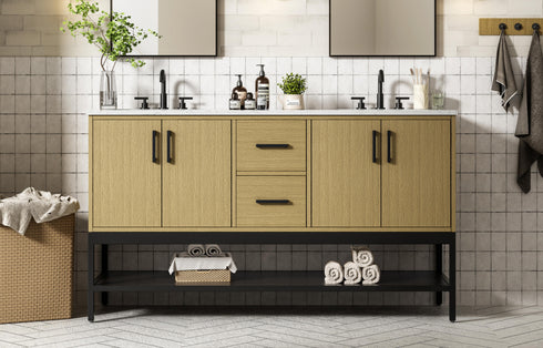Elegant Lighting Lennox Vanity Cabinet 4Dr2Dw 60 Inch x22 Inch x34 Inch in Honey Brown Model: VF60760DMHB