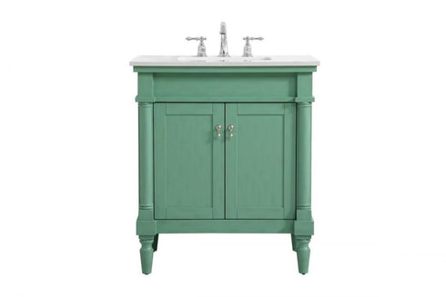 Elegant Lighting Lexington 30 Inch Single Bathroom Vanity in Antique White with Ivory White Engineered Marble Model: VF13030AW-VW