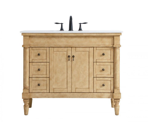 Elegant Lighting Lexington 42 Inch Single Bathroom Vanity in Antique Beige with Ivory White Engineered Marble Model: VF13042AB-VW