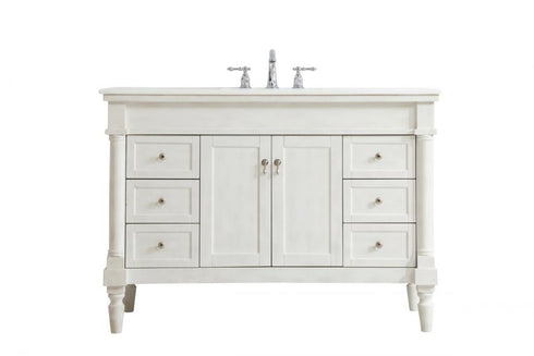 Elegant Lighting Lexington 48 Inch Single Bathroom Vanity in Antique Beige with Ivory White Engineered Marble Model: VF13048AB-VW