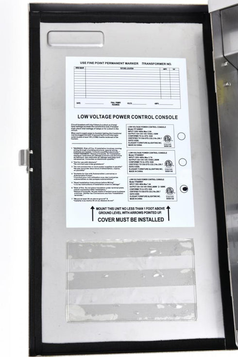 Elegant Lighting LOW VOLTAGE LANDSCAPE TRANSFORMER 600W 120V STAINLESS STEELINPUT: 120VOUTPUT: 0V 12V 13V 14V 15V Model: TF600WST