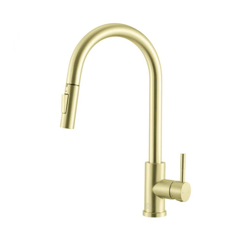 Elegant Lighting Luca Single Handle Pull Down Sprayer Kitchen Faucet with Touch Sensor in Brushed Gold Model: FAK-306BGD