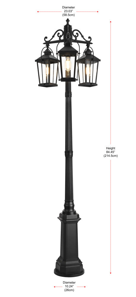 Elegant Lighting Luz 84 inch Outdoor Post light with pole in Black in Black and Clear Finish Model: OD605P84BK