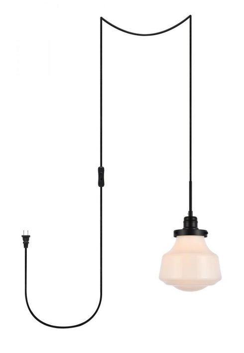 Elegant Lighting Lye Lyle 1 light Black and frosted white glass plug in pendant Model: LDPG6255BK