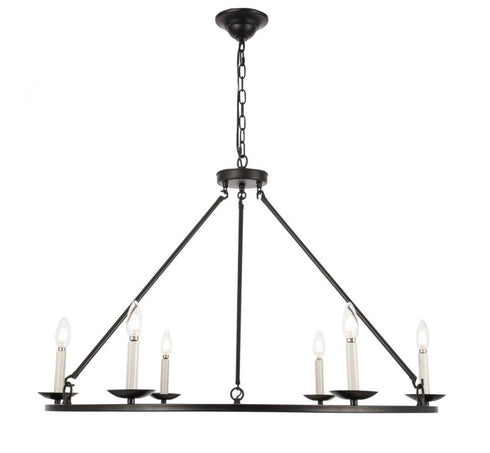 Elegant Lighting Maine 6 light in Black chandelier Model: LD6010D36BK