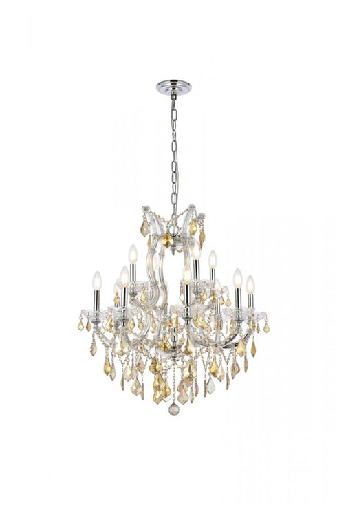 Elegant Lighting Maria Theresa 13 light in Chrome Chandelier Golden Teak (Smoky) Royal Cut Crystal Model: 2800D27C-GT/RC