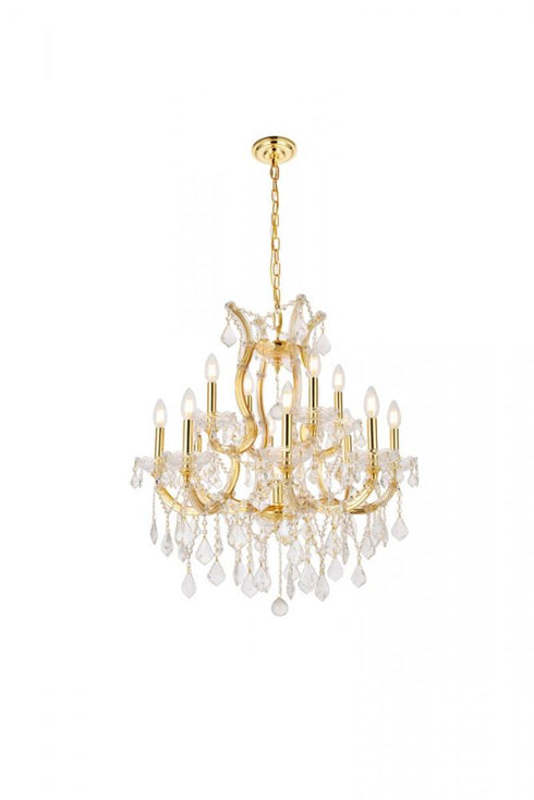 Elegant Lighting Maria Theresa 13 light in Chrome Chandelier Golden Teak (Smoky) Royal Cut Crystal Model: 2800D27C-GT/RC
