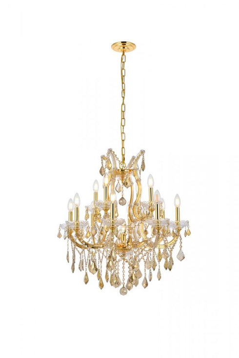 Elegant Lighting Maria Theresa 13 light in Chrome Chandelier Golden Teak (Smoky) Royal Cut Crystal Model: 2800D27C-GT/RC