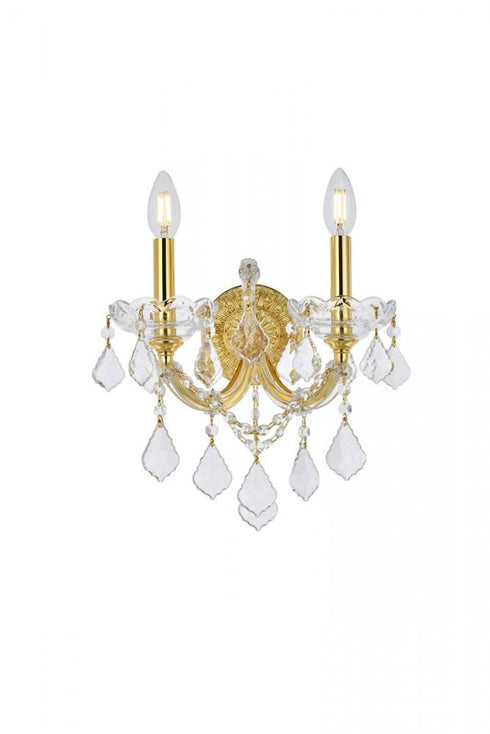 Elegant Lighting Maria Theresa 2 light in Chrome Wall Sconce Golden Teak (Smoky) Royal Cut Crystal Model: 2800W2C-GT/RC