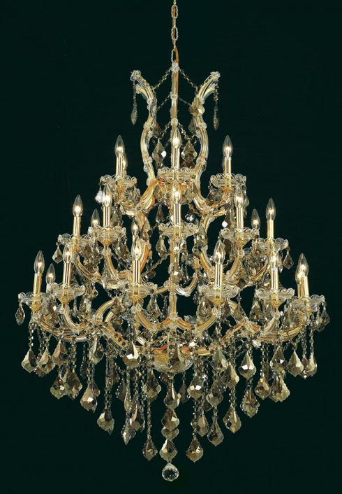 Elegant Lighting Maria Theresa 28 light in Chrome Chandelier Golden Teak (Smoky) Royal Cut Crystal Model: 2800D38C-GT/RC