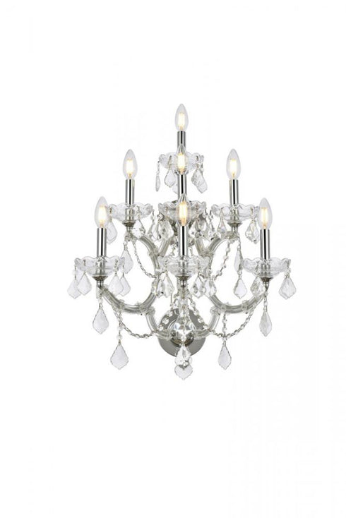 Elegant Lighting Maria Theresa 7 light in Chrome Wall Sconce Golden Teak (Smoky) Royal Cut Crystal Model: 2800W7C-GT/RC