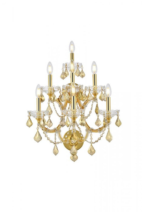 Elegant Lighting Maria Theresa 7 light in Chrome Wall Sconce Golden Teak (Smoky) Royal Cut Crystal Model: 2800W7C-GT/RC