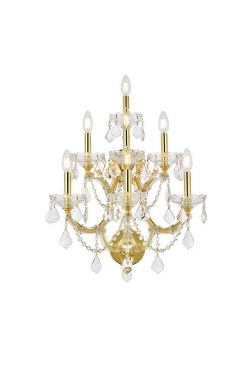 Elegant Lighting Maria Theresa 7 light in Chrome Wall Sconce Golden Teak (Smoky) Royal Cut Crystal Model: 2800W7C-GT/RC