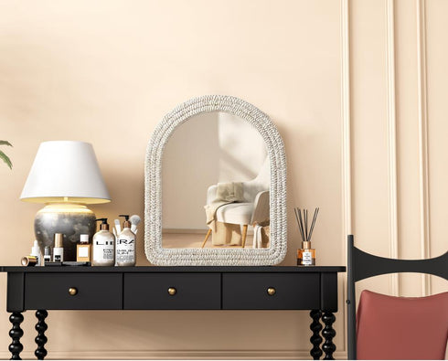 Elegant Lighting Marlowe Arch Cornhusk Mirror 30x36 Inch in Linen White Model: MR4G3036LN