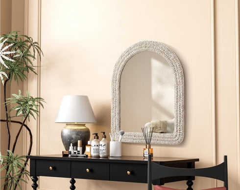 Elegant Lighting Marlowe Arch Cornhusk Mirror 30x36 Inch in Linen White Model: MR4G3036LN