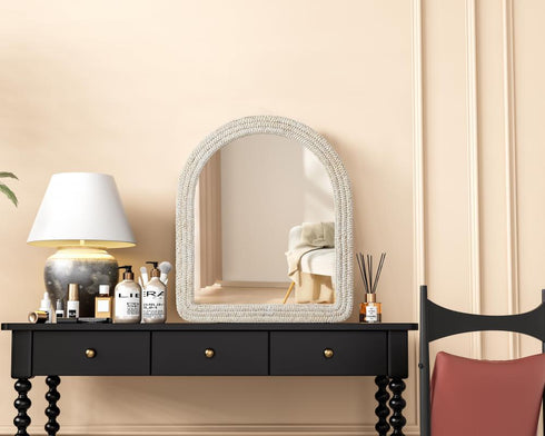 Elegant Lighting Marlowe Arch Cornhusk Mirror 36x42 Inch in Linen White Model: MR4G3642LN