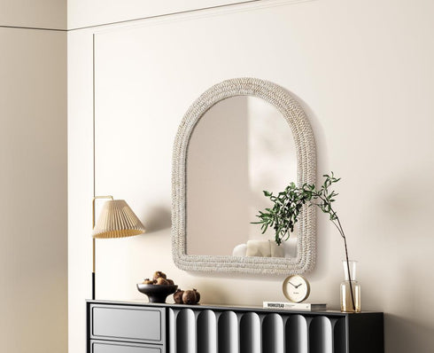 Elegant Lighting Marlowe Arch Cornhusk Mirror 36x42 Inch in Linen White Model: MR4G3642LN