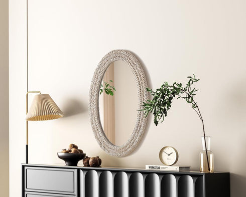 Elegant Lighting Marlowe Oval Cornhusk Mirror 24x36 Inch in Linen White Model: MR4C2436LN