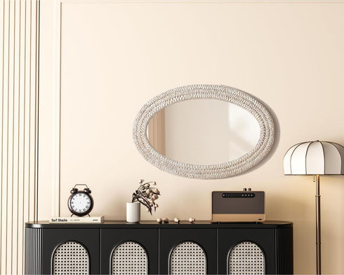 Elegant Lighting Marlowe Oval Cornhusk Mirror 24x36 Inch in Linen White Model: MR4C2436LN