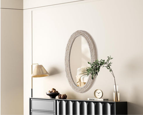 Elegant Lighting Marlowe Oval Cornhusk Mirror 24x42 Inch in Linen White Model: MR4C2442LN