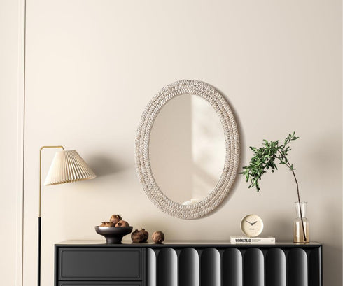Elegant Lighting Marlowe Oval Cornhusk Mirror 27x36 Inch in Linen White Model: MR4C2736LN