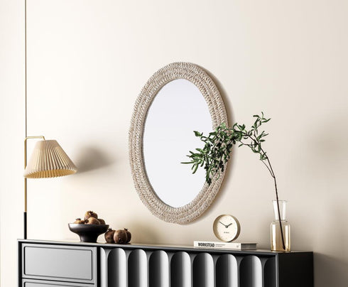 Elegant Lighting Marlowe Oval Cornhusk Mirror 27x36 Inch in Linen White Model: MR4C2736LN