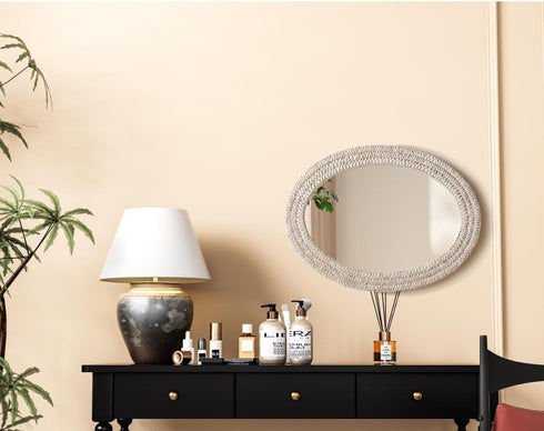 Elegant Lighting Marlowe Oval Cornhusk Mirror 27x36 Inch in Linen White Model: MR4C2736LN