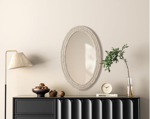 Elegant Lighting Marlowe Oval Cornhusk Mirror 27x42 Inch in Linen White Model: MR4C2742LN