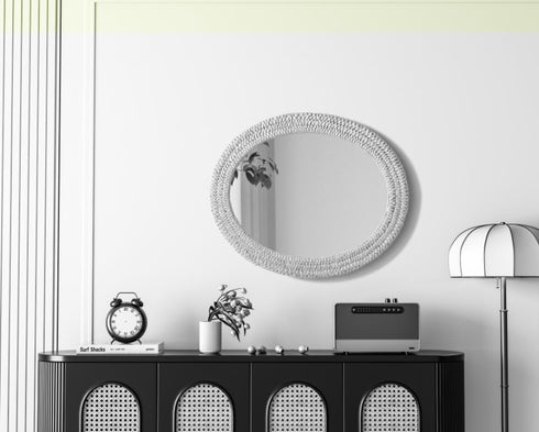Elegant Lighting Marlowe Oval Cornhusk Mirror 30x36 Inch in Linen White Model: MR4C3036LN