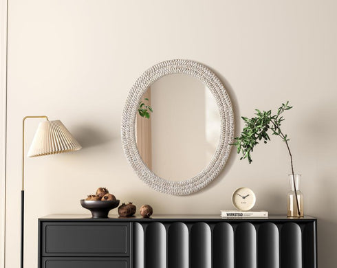 Elegant Lighting Marlowe Oval Cornhusk Mirror 30x36 Inch in Linen White Model: MR4C3036LN