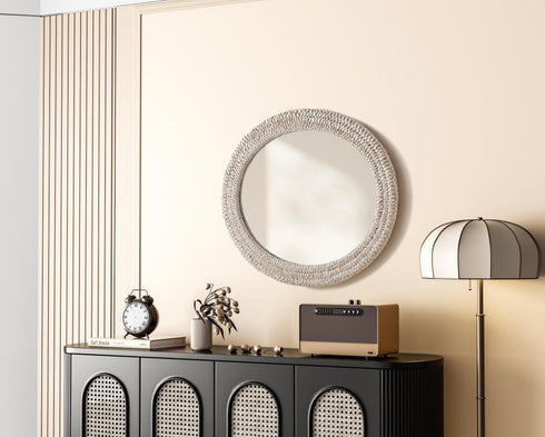 Elegant Lighting Marlowe Oval Cornhusk Mirror 30x36 Inch in Linen White Model: MR4C3036LN