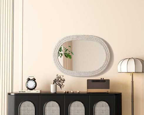 Elegant Lighting Marlowe Oval Cornhusk Mirror 30x42 Inch in Linen White Model: MR4C3042LN