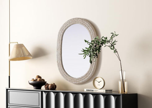 Elegant Lighting Marlowe Oval Cornhusk Mirror 30x42 Inch in Linen White Model: MR4C3042LN