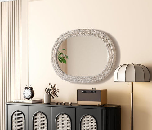 Elegant Lighting Marlowe Oval Cornhusk Mirror 30x42 Inch in Linen White Model: MR4C3042LN