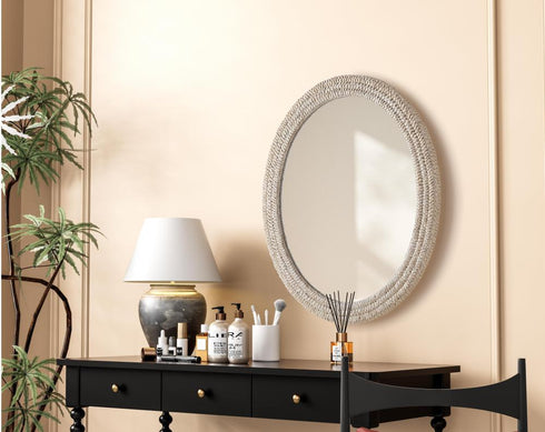 Elegant Lighting Marlowe Oval Cornhusk Mirror 36x42 Inch in Linen White Model: MR4C3642LN