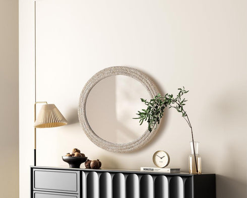 Elegant Lighting Marlowe Oval Cornhusk Mirror 36x42 Inch in Linen White Model: MR4C3642LN