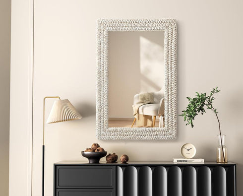 Elegant Lighting Marlowe Rectangle Cornhusk Mirror 24x36 Inch in Linen White Model: MR4A2436LN