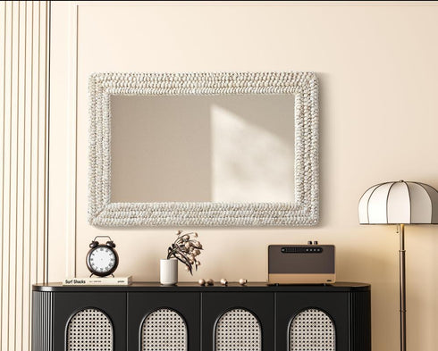 Elegant Lighting Marlowe Rectangle Cornhusk Mirror 24x36 Inch in Linen White Model: MR4A2436LN