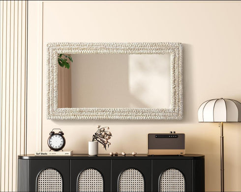 Elegant Lighting Marlowe Rectangle Cornhusk Mirror 24x42 Inch in Linen White Model: MR4A2442LN