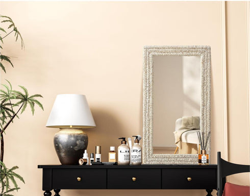 Elegant Lighting Marlowe Rectangle Cornhusk Mirror 24x42 Inch in Linen White Model: MR4A2442LN