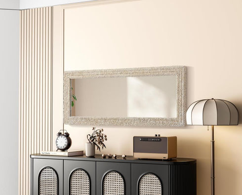 Elegant Lighting Marlowe Rectangle Cornhusk Mirror 24x60 Inch in Linen White Model: MR4A2460LN