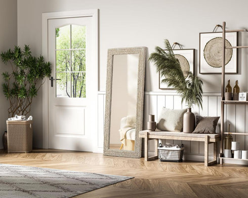 Elegant Lighting Marlowe Rectangle Cornhusk Mirror 24x60 Inch in Linen White Model: MR4A2460LN